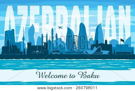 Baku Azerbaijan City Skyline Vector Silhouette