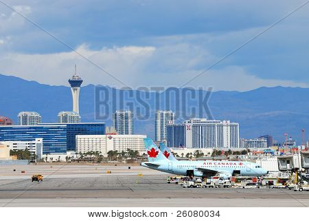 LAS VEGAS, NEVADA - MAR 4: Air Canada airplane waits to take off at McCarran Airport on March 4, 2011 in Las Vegas, Nevada. Air Canada is the largest airline of Canada and the world's ninth largest.