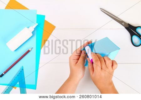 Diy. Paper Dreidel With His Own Hands Made Of Paper. Sevivon To The Jewish Holiday Of Hanukkah. Hand