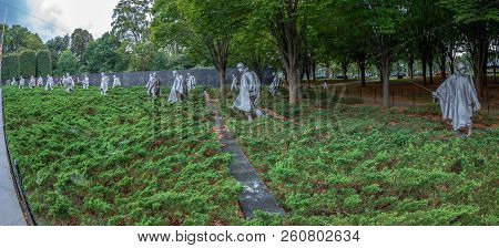 Washington Dc, Usa - August 31, 2018: The Korean War Veterans Memorial That Commemorates Those Who S