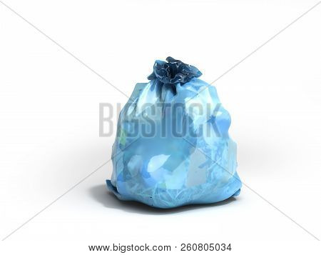 Close Up Of Blue Garbage Bag 3d Render On White Background