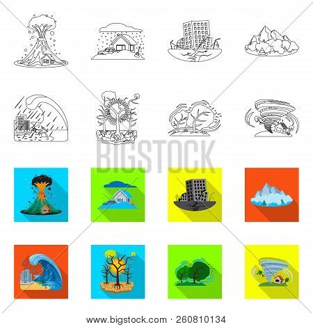 Vector Illustration Of Natural And Disaster Icon. Collection Of Natural And Risk Vector Icon For Sto