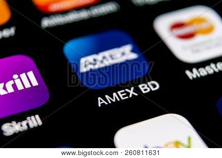 Sankt-petersburg, September 30, 2018: Amex Application Icon On Apple Iphone X Smartphone Screen Clos