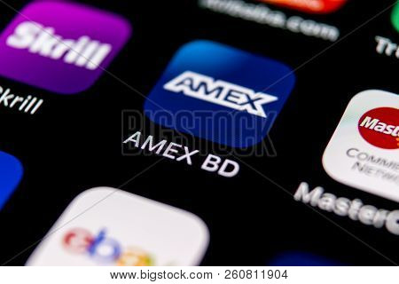 Sankt-petersburg, September 30, 2018: Amex Application Icon On Apple Iphone X Smartphone Screen Clos