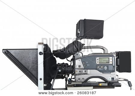 Professionelle studie Video kamera med telepromter, isoleret på hvid.