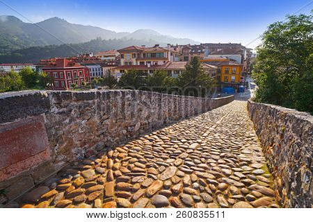 Cangas de Onis roman bridge on Sella river in Asturias of Spain