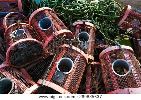 Combarro fishing tackle of boats in Pontevedra at Galicia Spain