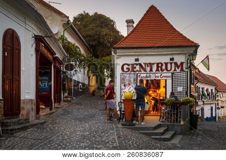 Szentendre, Hungary - August 17, 2018: Ice Cream Shop In The Main Street Of The Old Town Of Szentend