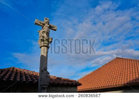Combarro cross Galician village in Pontevedra at Galicia Spain