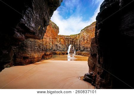 Playa las catedrales Catedrais beach in Ribadeo Galicia of Lugo Spain
