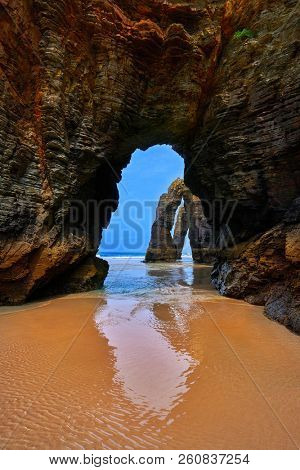 Playa las catedrales Catedrais beach in Ribadeo Galicia of Lugo Spain