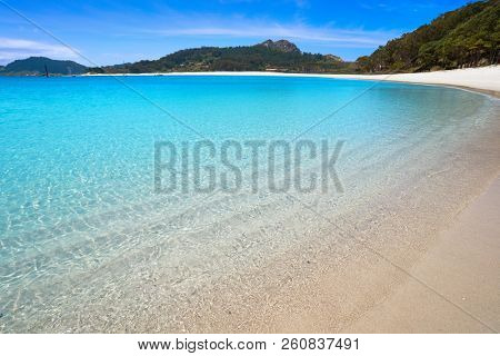 Praia de Rodas beach in islas Cies island in Vigo of Spain