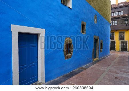 Ribadesella facades in Asturias of Spain