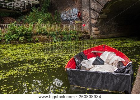 London, England - August 9, 2018: Boat On Islington Canal In Angel London.