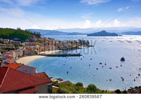 Ria de Pontevedra river Raxo village of Poio and Tambo island in Galicia Spain