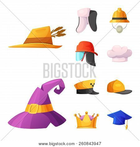 Vector Design Of Headgear And Cap Icon. Collection Of Headgear And Accessory Vector Icon For Stock.