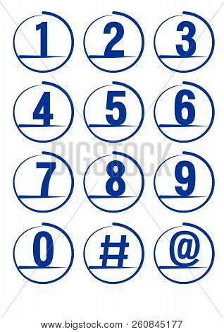 Blue Grunge Brush Strokes Vector Numbers Set Complete, Hashtag And Character At Included, Circle Ico