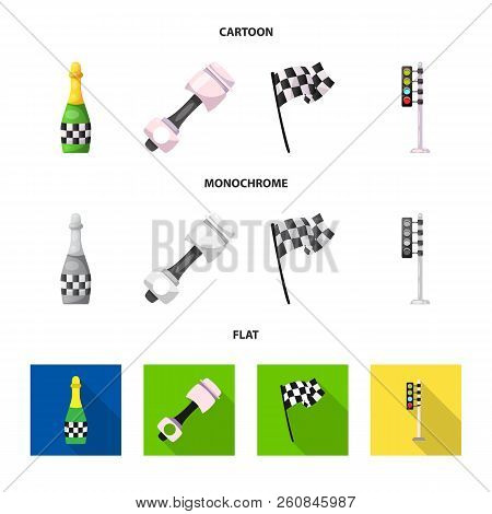 Isolated Object Of Car And Rally Symbol. Set Of Car And Race Stock Symbol For Web.