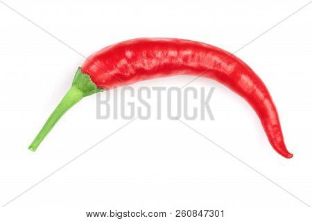 Red Hot Chili Pepper Isolated On White Background. Top View. Flat Lay Pattern