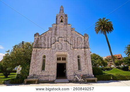 La toja island Toxa Chapel made of sea shells in Pontevedra Galicia Spain