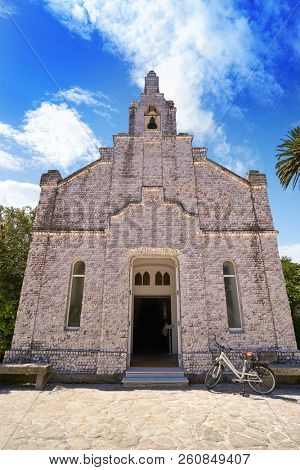 La toja island Toxa Chapel made of sea shells in Pontevedra Galicia Spain