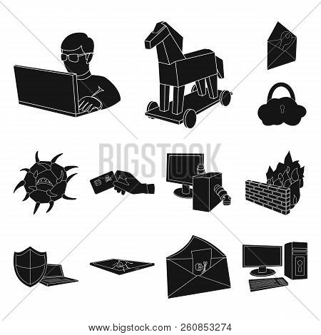 Hacker And Hacking Black Icons In Set Collection For Design. Hacker And Equipment Vector Symbol Stoc