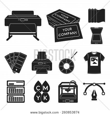 Typographical Products Black Icons In Set Collection For Design. Printing And Equipment Vector Symbo