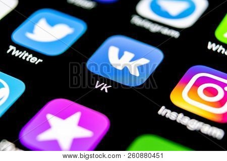 Sankt-petersburg, Russia, September 30, 2018: Vkontakte Application Icon On Apple Iphone X Screen Cl