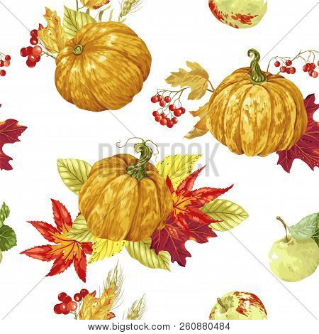 Seamless Pattern With Bright Harvest Season Elements