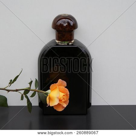 Eau De Toilette, Large Perfume Bottle Decorated With An English Rose