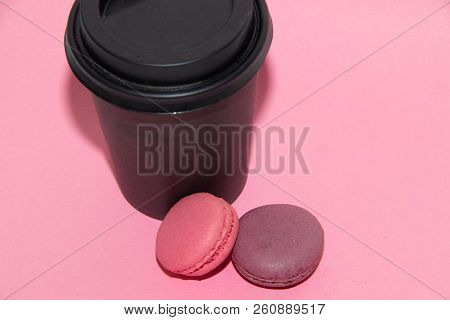Macaroni On A Gently Pink Background. Delicious Cakes For Tea. Dessert Close-up.