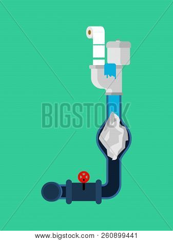 Paper In Toilet Consequences. Litter In Water Pipe. Old Pipes. Water Leak. Sewerage Is Broken. Vecto