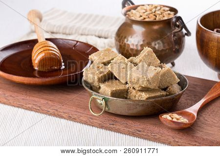 Homemade Sunflower Halva. Oriental Sweets. Retro Style.