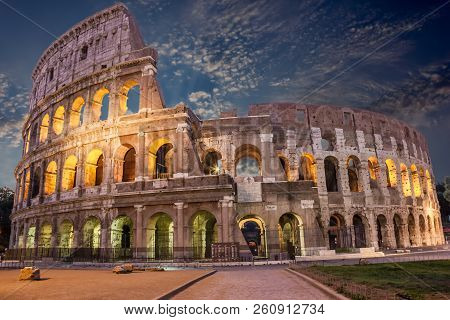 Night Colosseum Under The Coulds, Rome, Italy