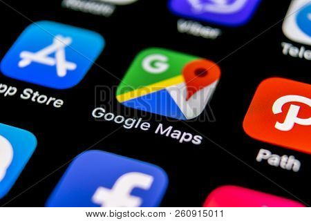 Sankt-petersburg, Russia, September 30, 2018: Google Maps Application Icon On Apple Iphone X Screen 