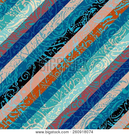 Grunge Paisley Pattern In Collage Patchwork Style.