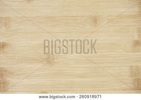 Board Made Of Natural Bamboo Wood. Textures Pattern Background In Light Yellow Cream Beige Brown Col