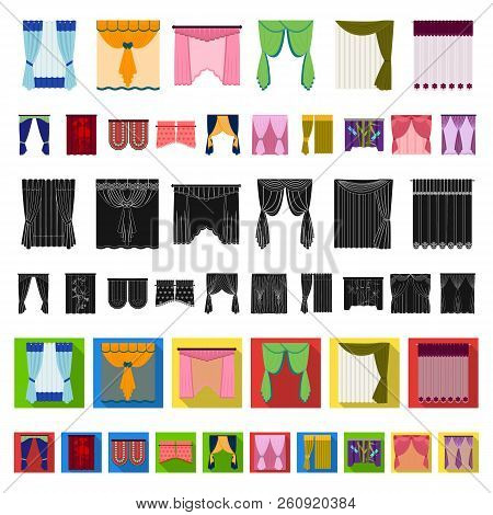 Different Kinds Of Curtains Cartoon Icons In Set Collection For Design. Curtains And Lambrequins Vec