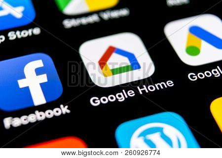 Sankt-petersburg, Russia, September 30, 2018: Google Home Application Icon On Apple Iphone X Smartph