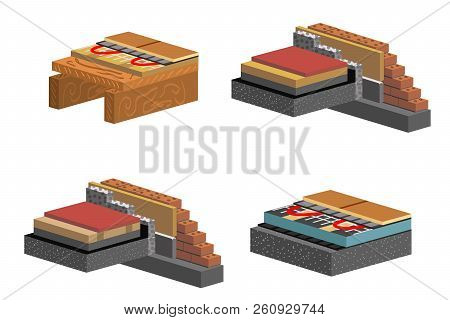 Floor In Cut Timber And Concrete Structure Set