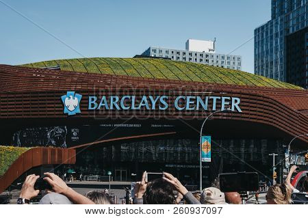 New York, Usa - May 30, 2018: People Photographing Barclays Center, A Multi-purpose Indoor Arena In 