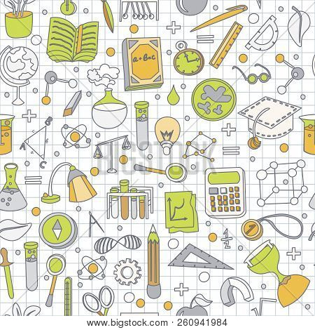 Colored Back To School Pattern With School Elements And Supplies. Welcome Back To School Seamless Ba