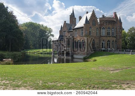 Bazel, Belgium - September 30, 2018, Castle Wissekerke, With Front And Side View Of The Castle