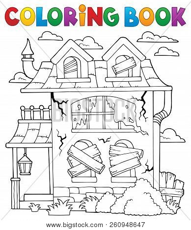 Coloring Book Derelict House Theme 1 - Eps10 Vector Picture Illustration.