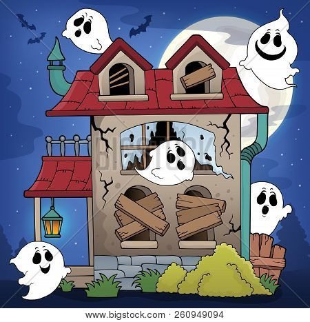 Derelict House And Ghosts Theme 1 - Eps10 Vector Picture Illustration.