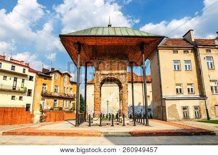 Tarnow, Poland, August 19, 2018: Remains Of Old Jewish Synagogue In Tarnow.