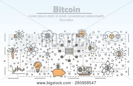 Vector Thin Line Art Bitcoin Poster Banner