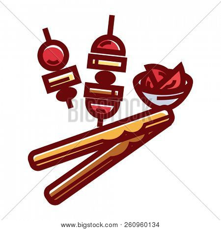Small ?anape, tomato slices in bowl and cinnamon sticks