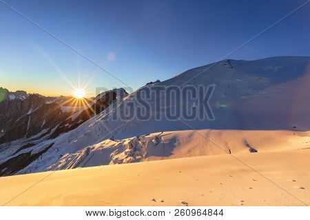 Trekking To The Top Of Mont Blanc Mountain In French Alps