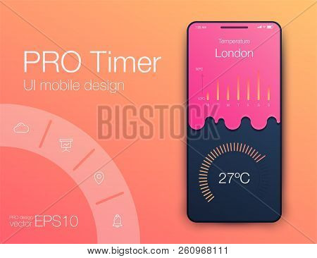 Weather Ui. Material Design. Stock Vector Illustration